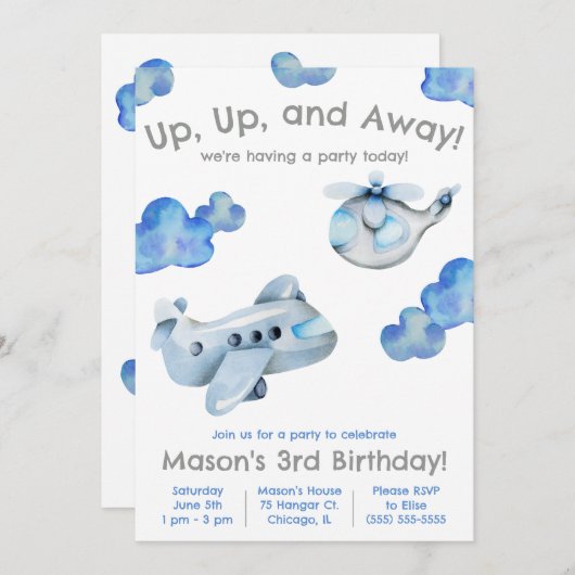 Invitation En haut, en haut et en bas ! Avion, Hélicoptère An (Devant / Derrière)