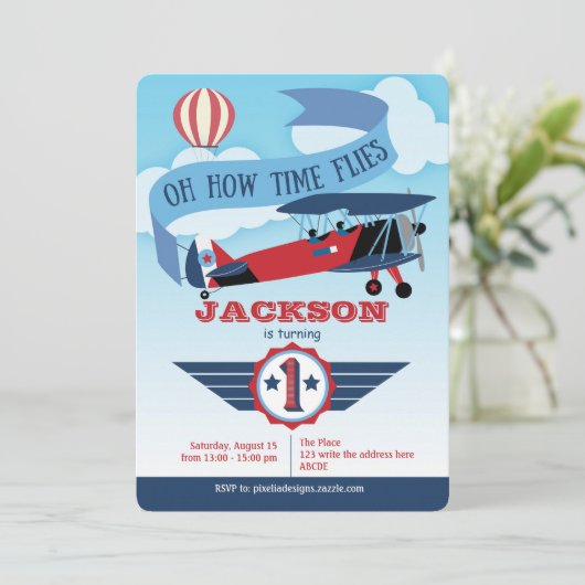 Invitation En haut et en loin, Garçon, Aviation, Time Flies, (Debout devant)