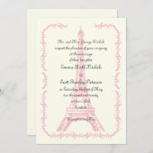 Invitation en ivoire Tour Eiffel mariage Paris ros (Devant / Derrière)