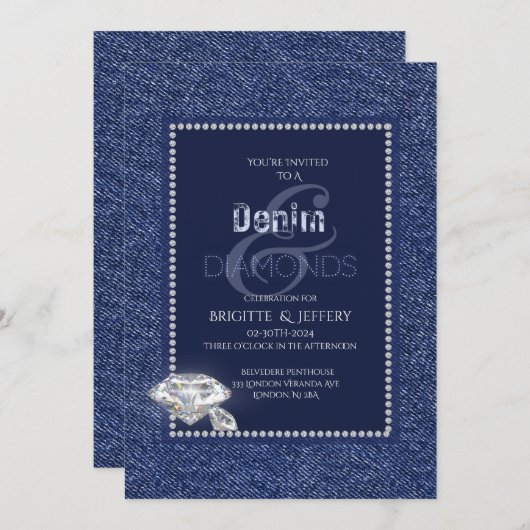 Invitation en jean et diamants (Devant / Derrière)