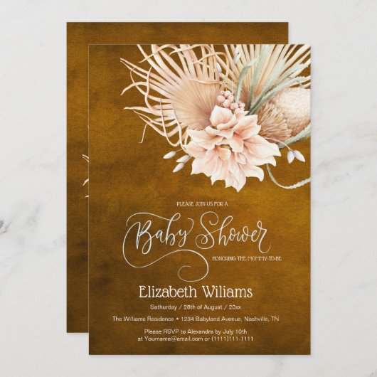 Invitation en laiton rustique Boho aquarelle Pampa (Devant / Derrière)