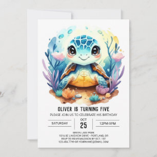 Invitation En ligne Pastel Aquatic Turtle Boy Anniversaire