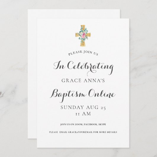 Invitation en ligne pour un baptême d'adulte moder (Devant / Derrière)