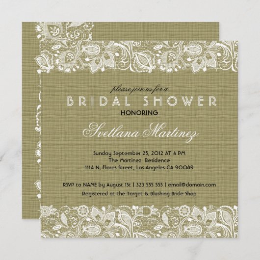 Invitation en lin beige et dentelle blanche Fête d (Devant / Derrière)