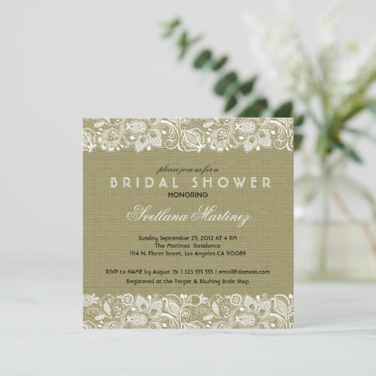 Invitation en lin beige et dentelle blanche Fête d (Debout devant)