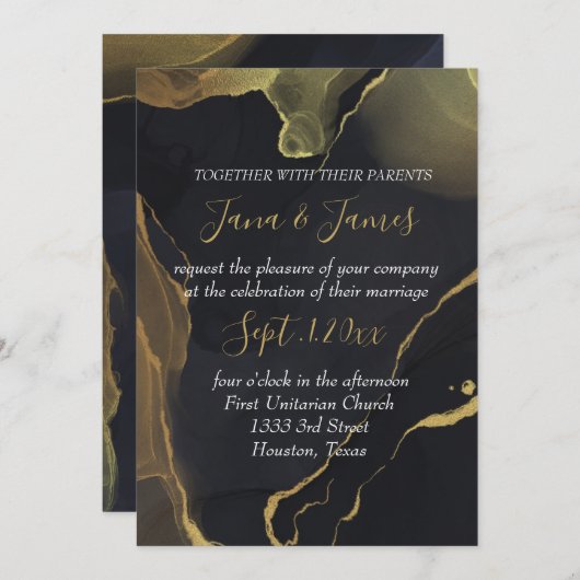 invitation en marbre noir et or (Devant / Derrière)