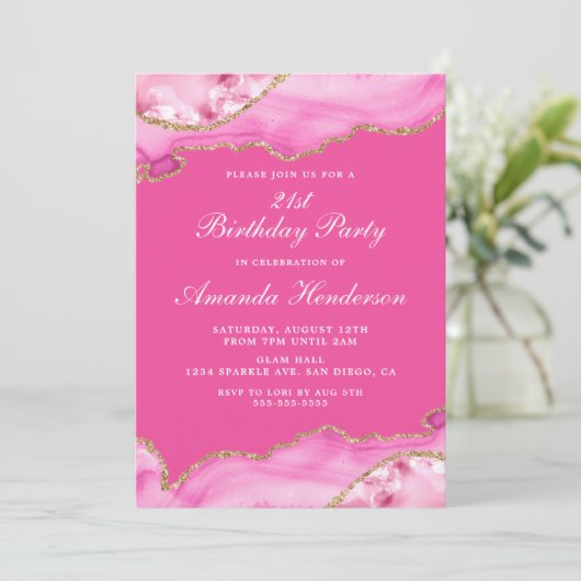 Invitation en marbre rose et or Agate (Debout devant)