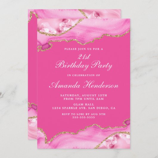 Invitation en marbre rose et or Agate (Devant / Derrière)