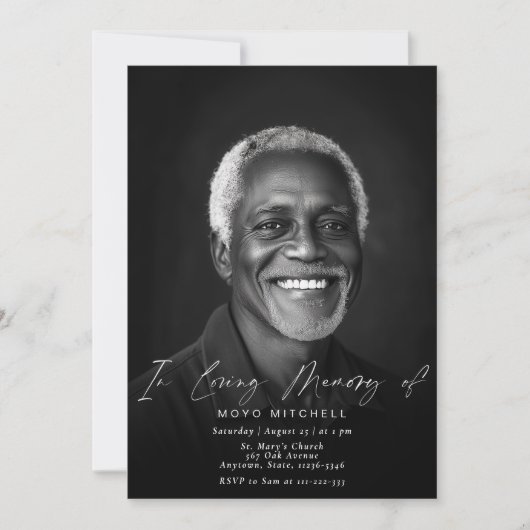 Invitation En Mémoire Amoureuse Funérailles Photo simple (Devant)