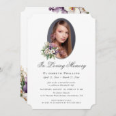 Invitation En Mémoire Amoureuse Violet Blanc Floral Photo (Devant / Derrière)