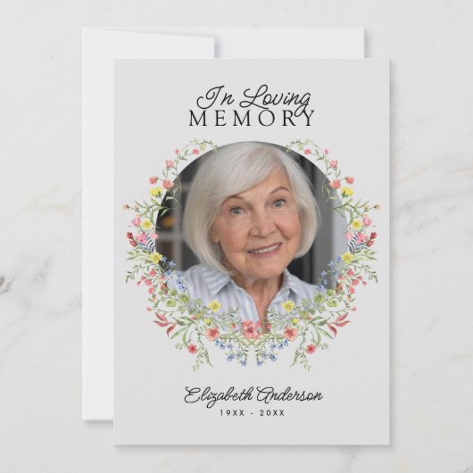 Invitation En Mémoire d'amour Aquarelle Fleurs sauvages Memor (Devant)