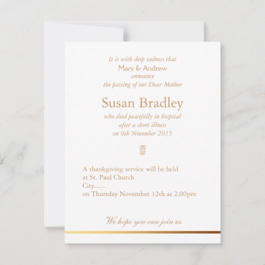 Invitation En Mémoire d'amour Floral Service funéraire (Dos)