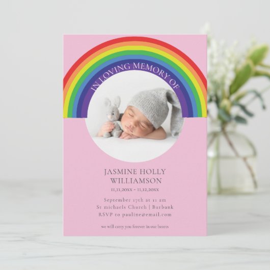 Invitation en mémoire d'amour rose arc-en-ciel funérailles bé (Debout devant)
