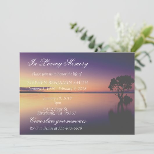 Invitation En mémoire d'amour service Sunset Lake Invi (Debout devant)