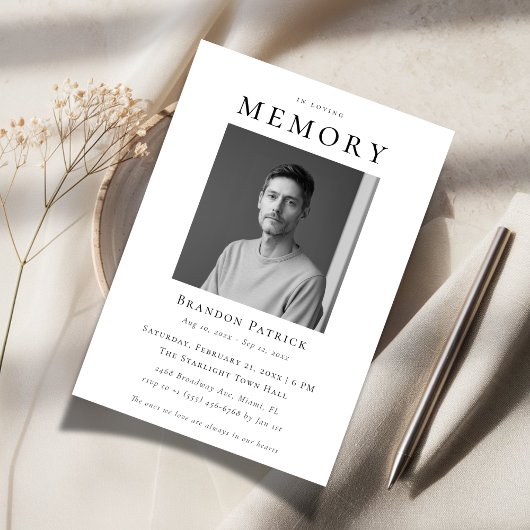 Invitation En Mémoire d'amour Simple photo numérique