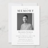 Invitation En Mémoire d'amour Simple photo numérique (Devant)