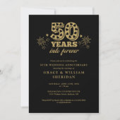 Invitation En or Forever Black Photo 50e anniversaire (Devant)