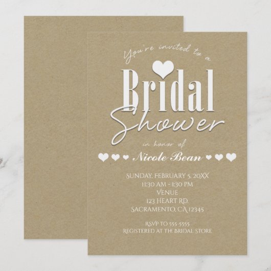 Invitation en papier blanc et marron kraft pour la (Devant / Derrière)