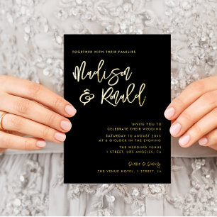 invitation en papier mariage noir et or