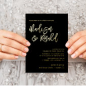 invitation en papier mariage noir et or