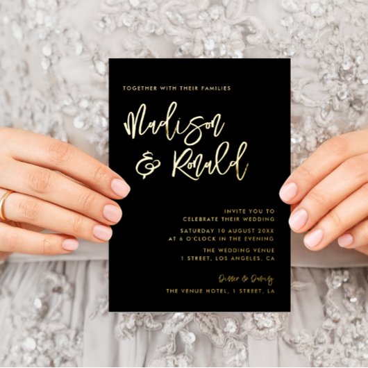 invitation en papier mariage noir et or
