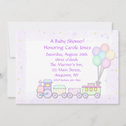 Invitation en pastel de baby shower de train (Devant)