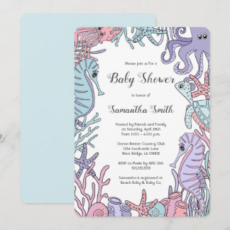 Invitation en pastel de baby shower de vie marine