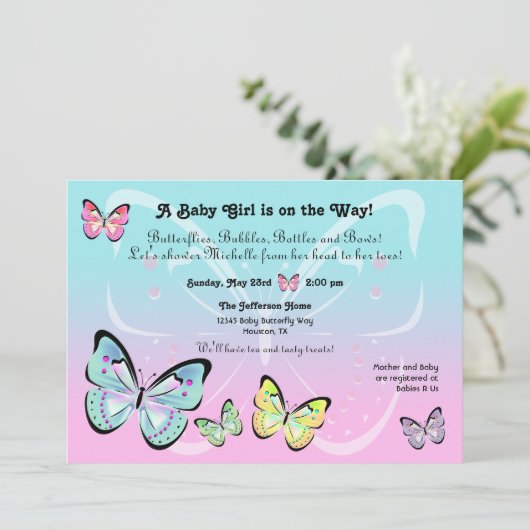 Invitation en pastel douce de papillon (Debout devant)