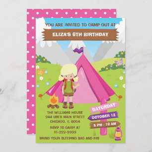Invitation En plein air Camping Anniversaire Fête Blonde Hair