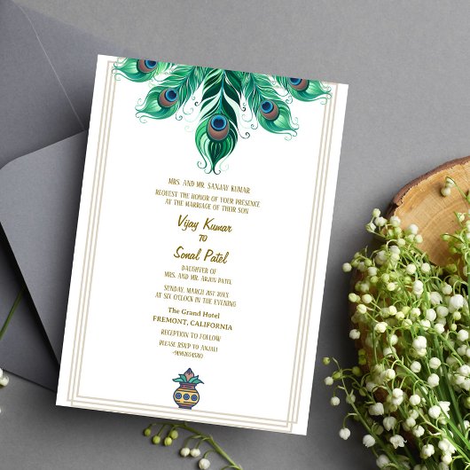 Invitation en plume du Mariage hindou indien Peaco