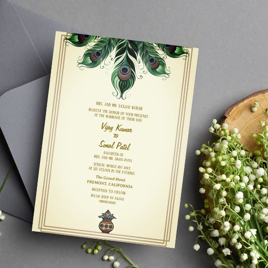 Invitation en plume du Mariage hindou indien Peaco