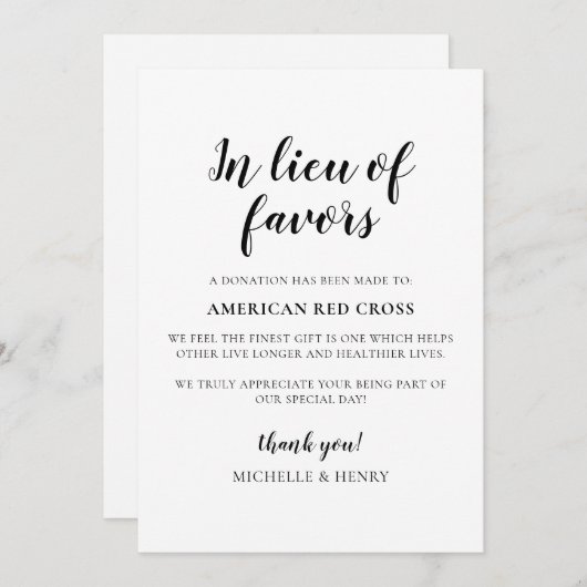 Invitation En remplacement des faveurs Signe de don Mariage (Devant / Derrière)