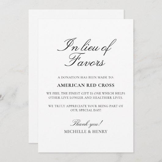 Invitation En remplacement des faveurs Signe de don Mariage (Devant / Derrière)