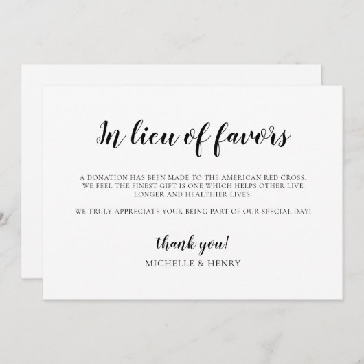Invitation En remplacement des faveurs Signe de don Mariage (Devant / Derrière)