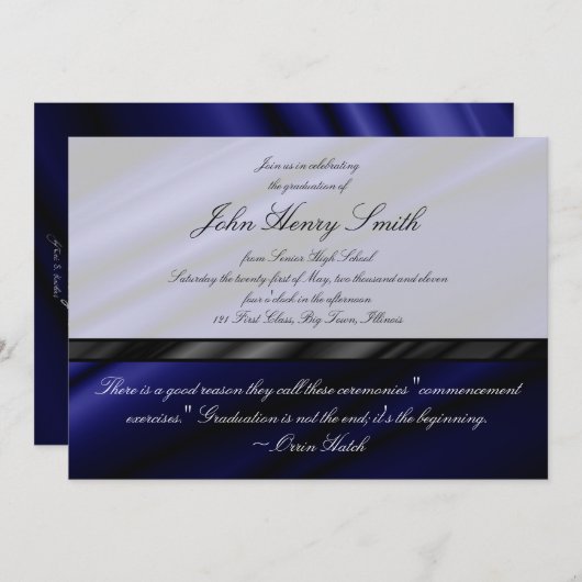 Invitation en soie bleue/faire-part d'obtention du (Devant / Derrière)