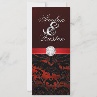 Invitation en soie rouge de mariage damassé de
