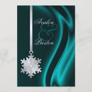 Invitation en soie turquoise de flocon de neige