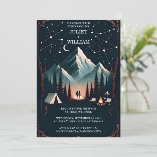 Invitation En tant que Mariage Cabine  Forest Wood Sky Tree F (Debout devant)