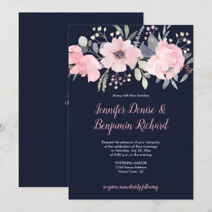 Invitation En-tête floral rose sur le Mariage de marine  