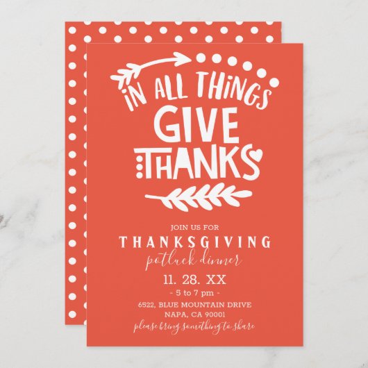 Invitation En Toutes Choses Remercient Orange Thanksgiving (Devant / Derrière)