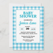 Invitation En vichy Baby shower bleu plaqué (Devant)