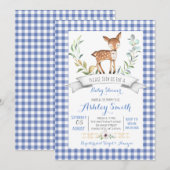 Invitation en vichy baby shower de cerfs de bois (Devant / Derrière)