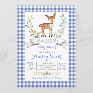 Invitation en vichy baby shower de cerfs de bois