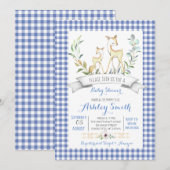 Invitation en vichy baby shower de cerfs de bois (Devant / Derrière)