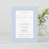 Invitation en vichy Baby shower garçon bleu Cute Pastel (Debout devant)