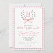Invitation En vichy Baby shower Monogramme (Devant)