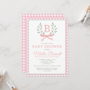 Invitation En vichy Baby shower Monogramme