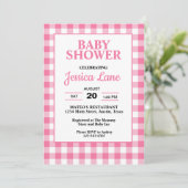 Invitation En vichy Baby shower rose (Debout devant)