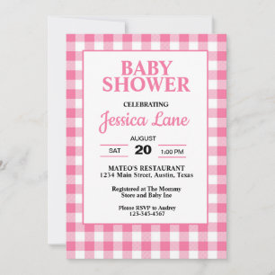 Invitation En vichy Baby shower rose