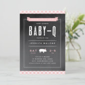 Invitation en vichy Baby shower rose barbecue pour bébé (Debout devant)